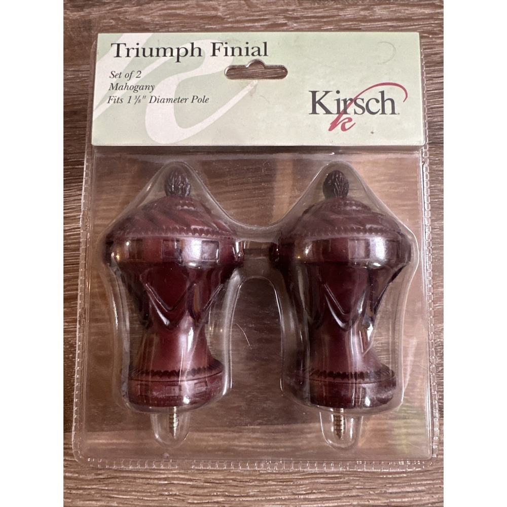 Kirsch Mahogany Triumph Finials Fits 1 3/8" Curtain Rods – Set of 2 – New